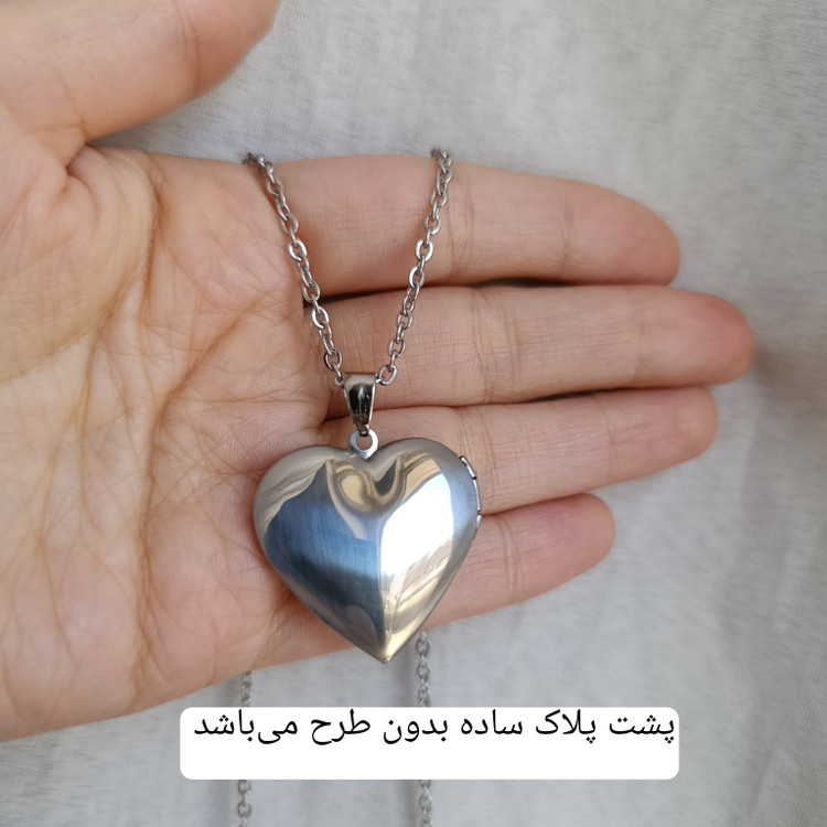 گردنبند لاکت استیل نقره ای قلبی طرح گل + چاپ عکس