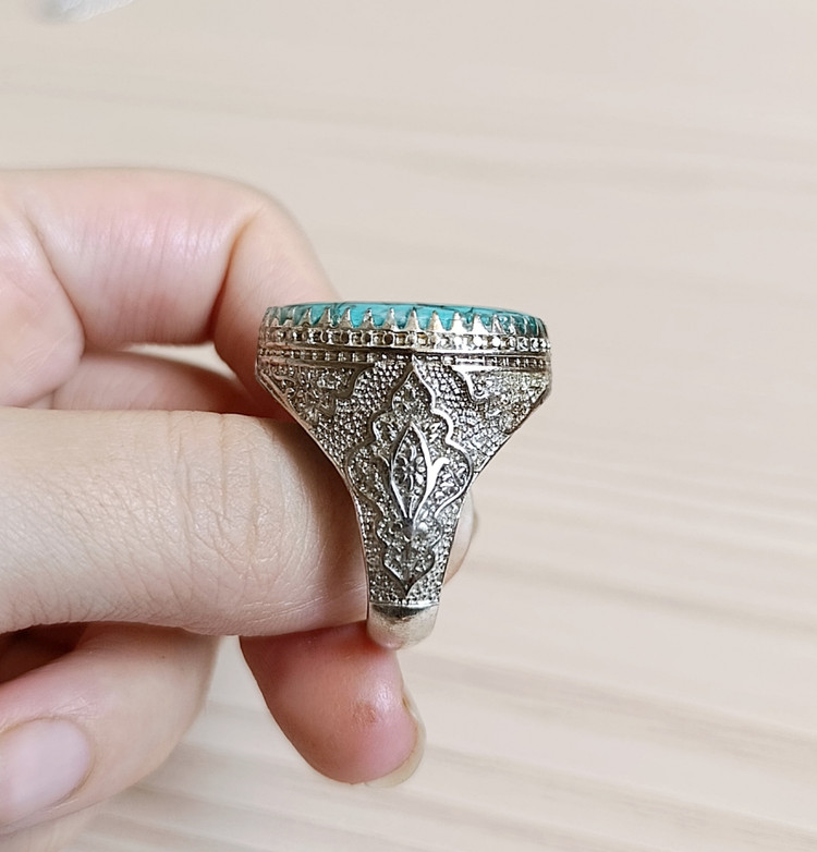انگشتر مردانه نگین فیروزه (رکاب روکش نقره) کد034