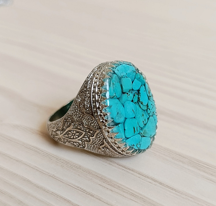 انگشتر مردانه نگین فیروزه (رکاب روکش نقره) کد034
