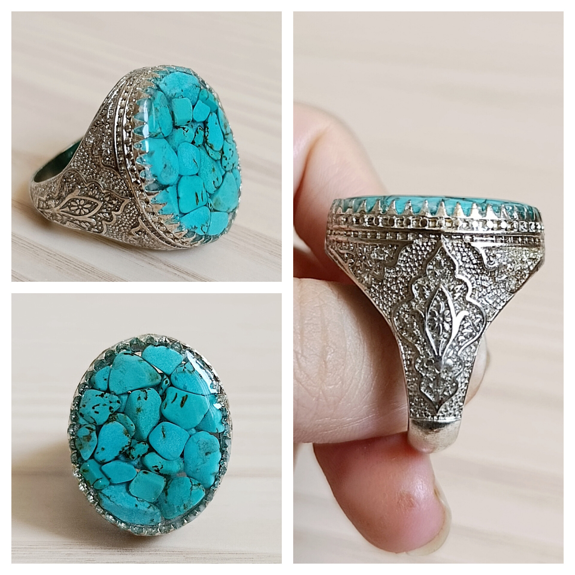 انگشتر مردانه نگین فیروزه (رکاب روکش نقره) کد034