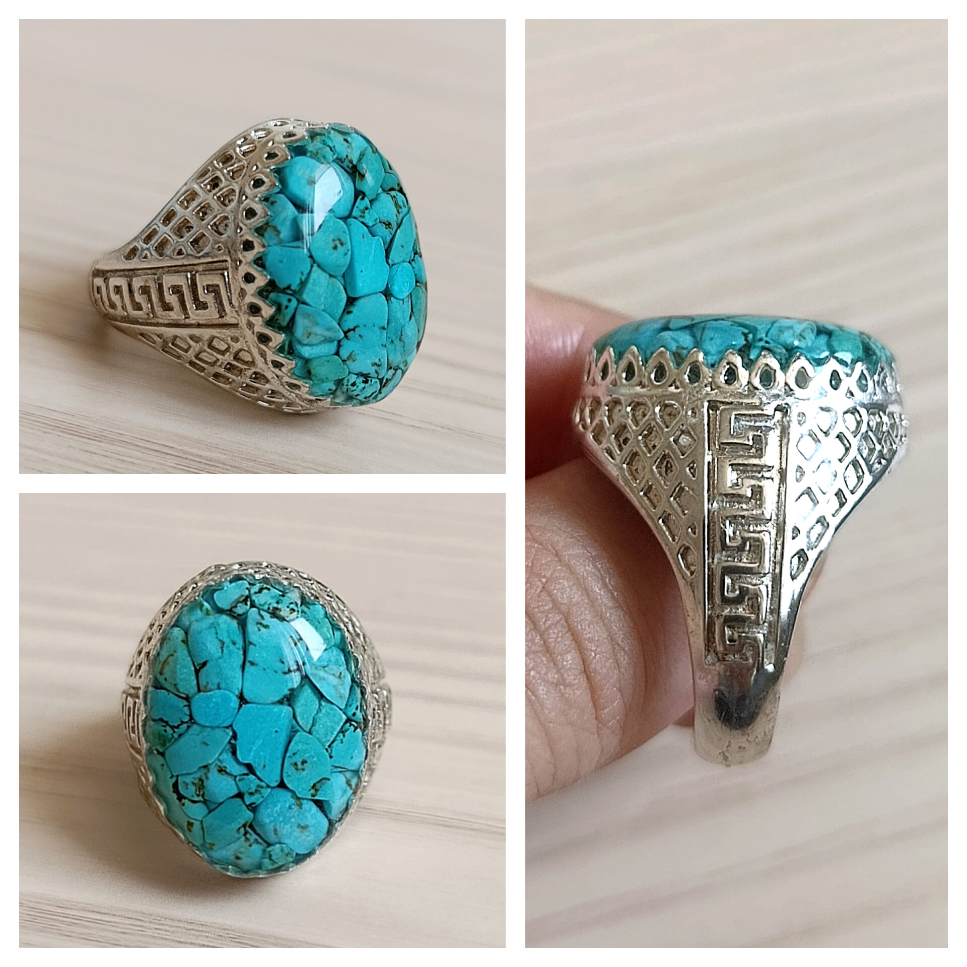 انگشتر مردانه نگین فیروزه و رزین (رکاب روکش نقره) کد03۵
