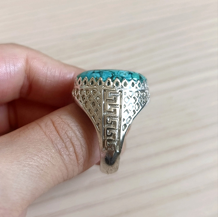 انگشتر مردانه نگین فیروزه و رزین (رکاب روکش نقره) کد03۵