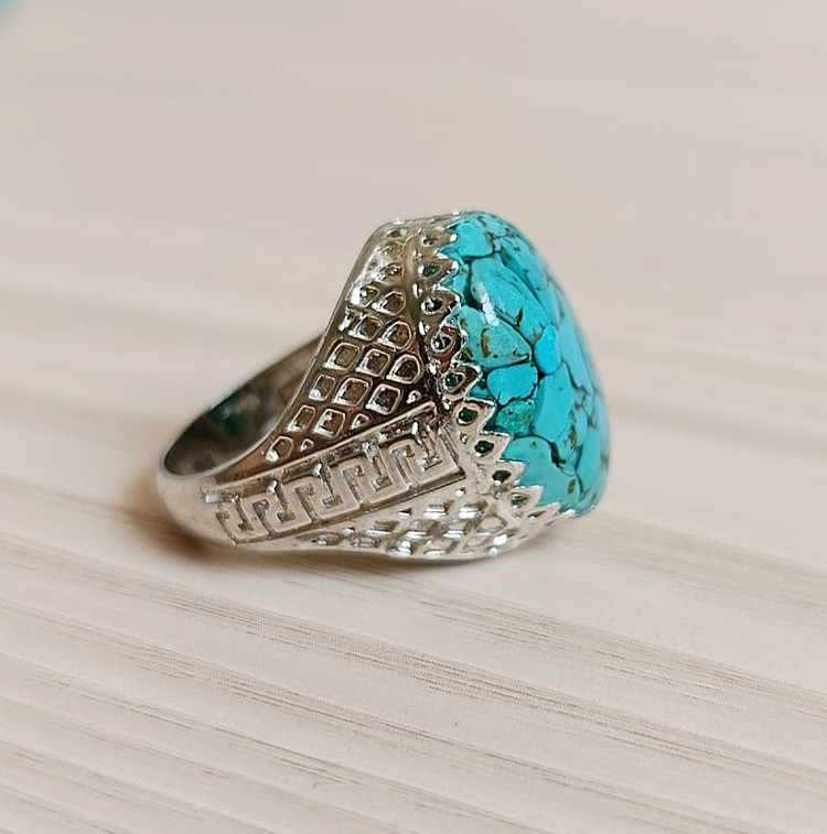 انگشتر مردانه نگین فیروزه و رزین (رکاب روکش نقره) کد03۵