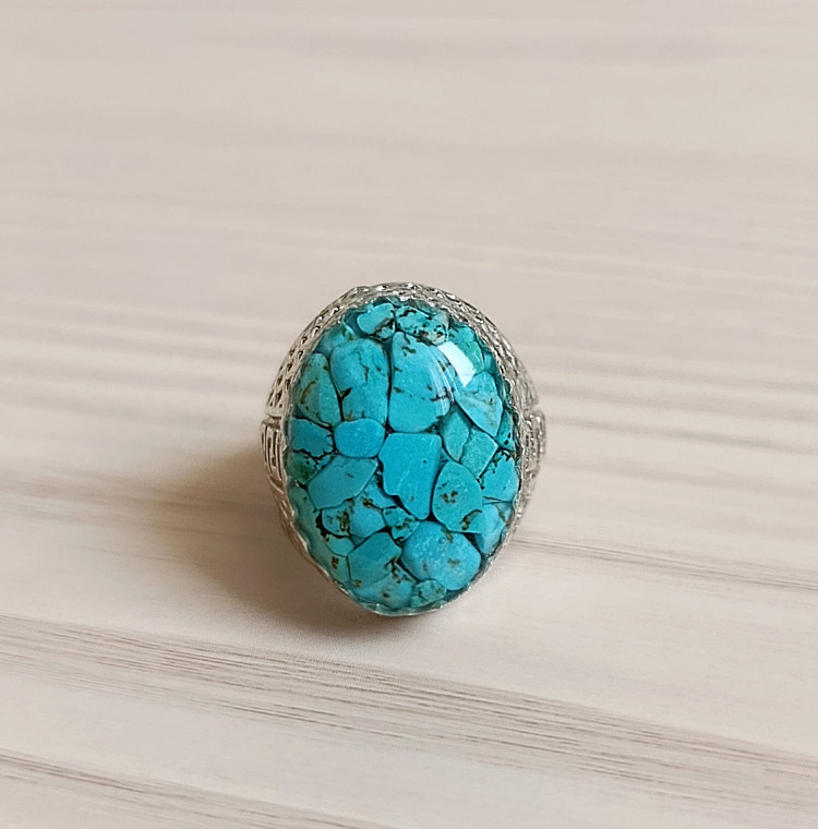 انگشتر مردانه نگین فیروزه و رزین (رکاب روکش نقره) کد03۵