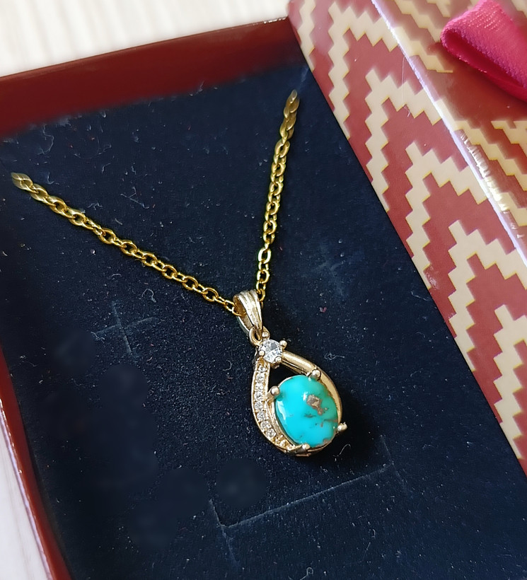 گردنبند زنانه فیروزه نیشابور اصل با رکاب طلا روس رنگ ثابت