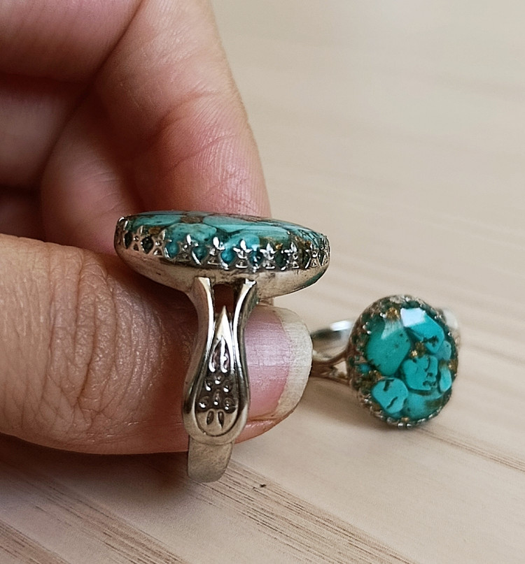 ست انگشتر مردانه و زنانه نگین فیروزه و رزین با حرز امام جواد
